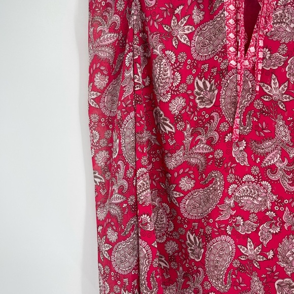 Cupcakes & Cashmere Blouse Paisley Top Red Puff Sleeve Tie Neck Blouse Sz Medium - Picture 4 of 7